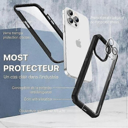 Full Case for Iphone 14 Pro Max + 1 Transparent Camera Glass 360 Black - XY 2