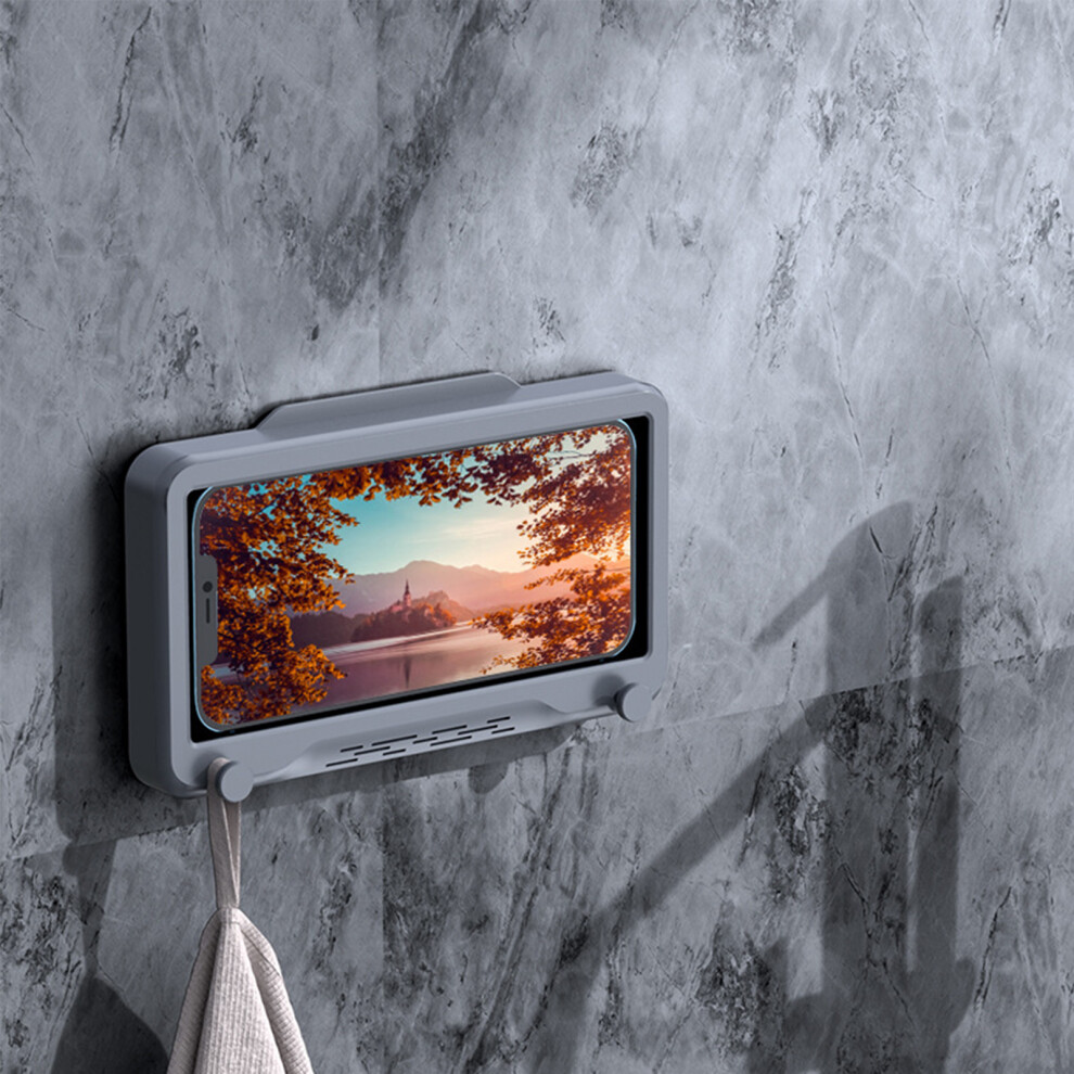 Shower Cell Phone Holder Bathroom 360 Degree Rotatable Drill Free Waterproof Wall Mounted Cell Phone Case Gray 8251314546360