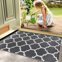 (60 x 110 cm (2 ft x 3 ft 7 in)– Large Door Mat/Entryway Rug/Bath Mat, Grey White) Printed Modern Grey Rugs Area Carpet Runner Mat