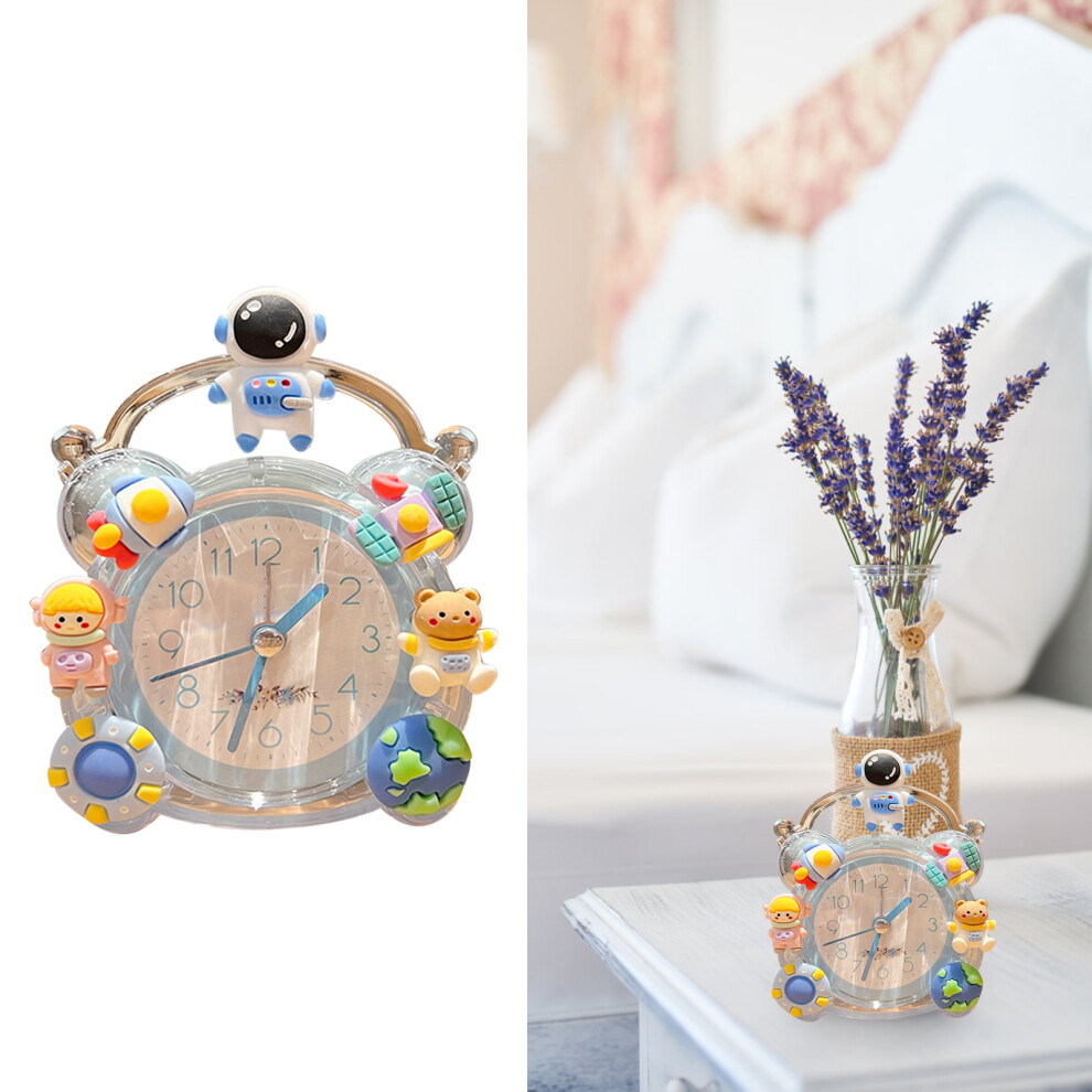 Cartoon Alarm Clock Quiet Cute Decorative Portable Kids Desk Clock for Children Bedroom Dormitory Blue Spaceman-image-OPC-PHQX97K-NEW