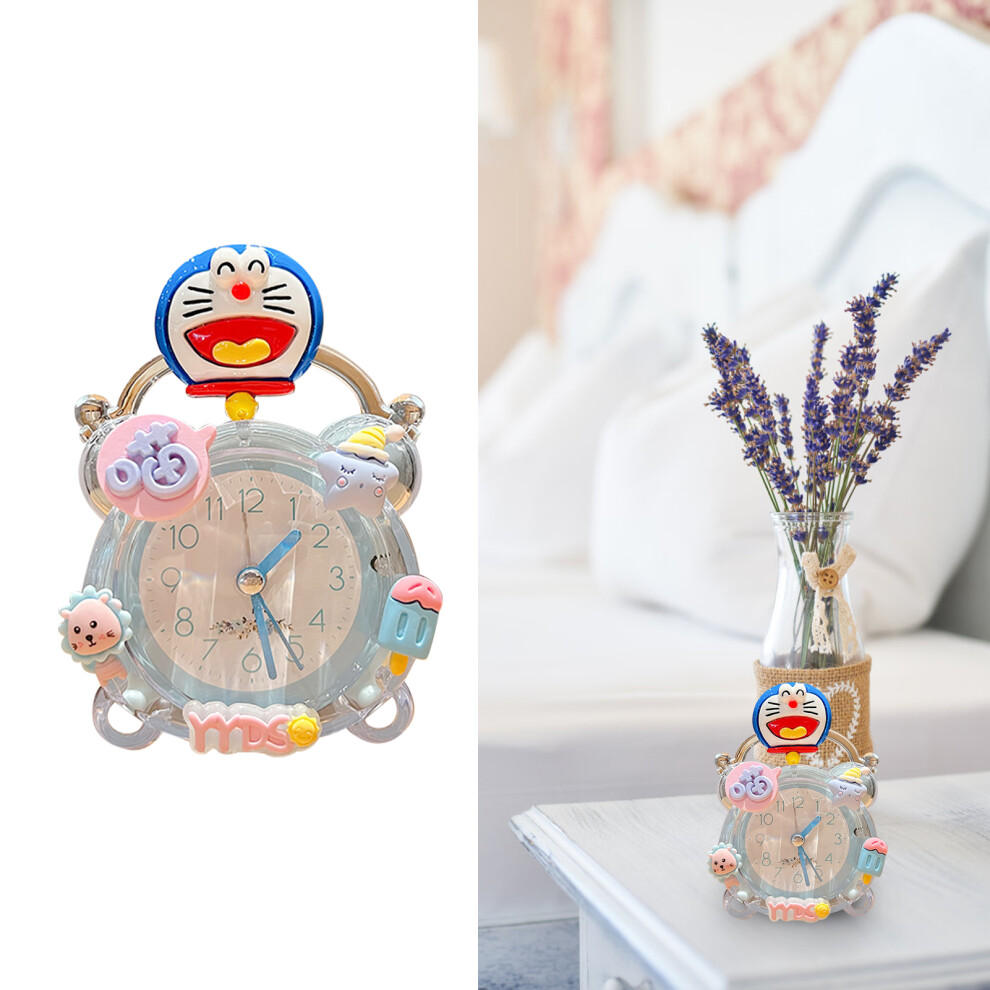 Cartoon Alarm Clock Quiet Cute Decorative Portable Kids Desk Clock For Children Bedroom Dormitory Cat Blue