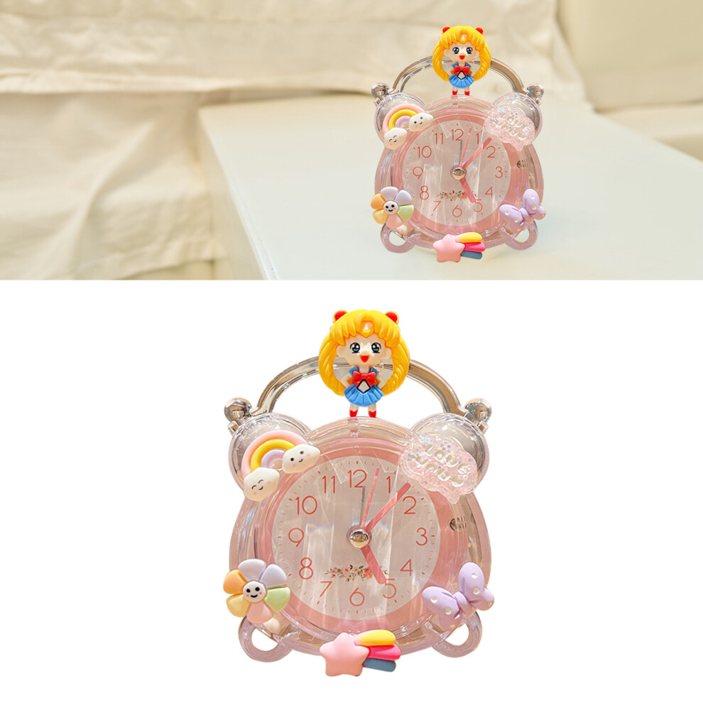 Cartoon Alarm Clock Quiet Cute Decorative Portable Kids Desk Clock For Children Bedroom Dormitory Girl Pink