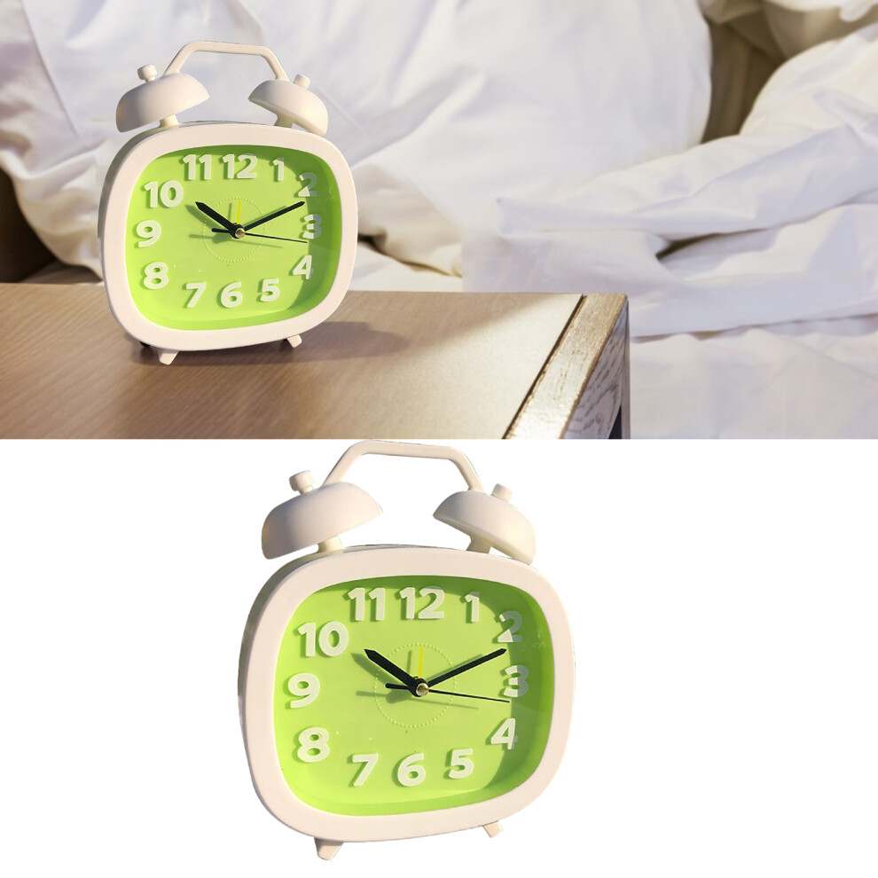 Twin Bell Loud Alarm Clock Diy Battery Powered Vertical Alarm Clock For Kids Students Bedrooms Green
