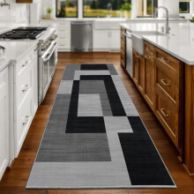 (80 x 150 cm (2 ft 8 in x 5 ft)– Large Kitchen Runner/Entryway Hallway Rug, Black Grey Silver) Printed Modern Grey Rugs Area Carpet Runner Mat