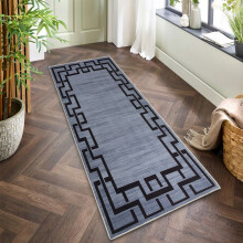 (60 x 220 cm (2 ft x 7 ft 7 in)– Living Room Kitchen Runner Rug, Grey Black) Printed Modern Grey Rugs Area Carpet Runner Mat