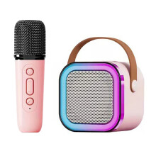 Mini Karaoke Machine Karaoke Speaker with Wireless Microphone Light Effects Portable Karaoke System with Battery for Home Party Pink with 1