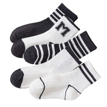 5 Pairs Kids Socks Soft Combed Cotton Black White Stripe Pattern Children Mid Calf Socks for Spring Autumn S: Applicable Age: 1‑3 Years Old
