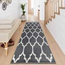 (80 x 300 cm (2 ft 6 in x 10 ft)– Extra Long Runner Rug for Hallways Corridors, Grey White) Printed Modern Grey Rugs Area Carpet Runner Mat