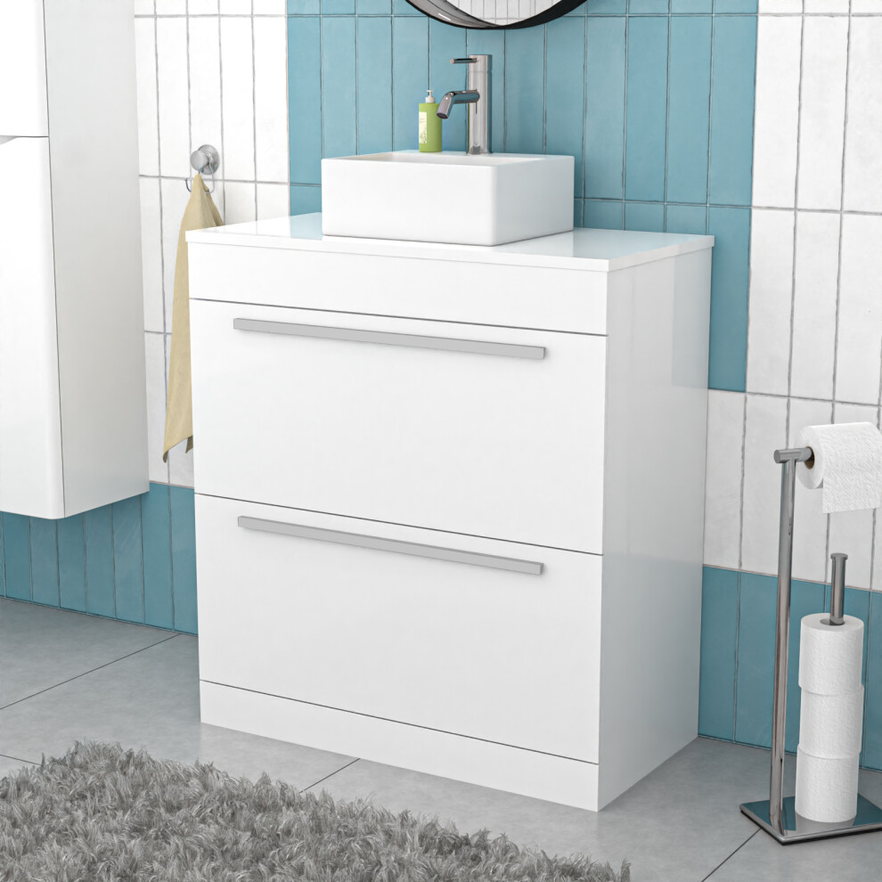 Nes Home 800mm White Basin Vanity And Rectangle Counter Top Basin Sink Unit