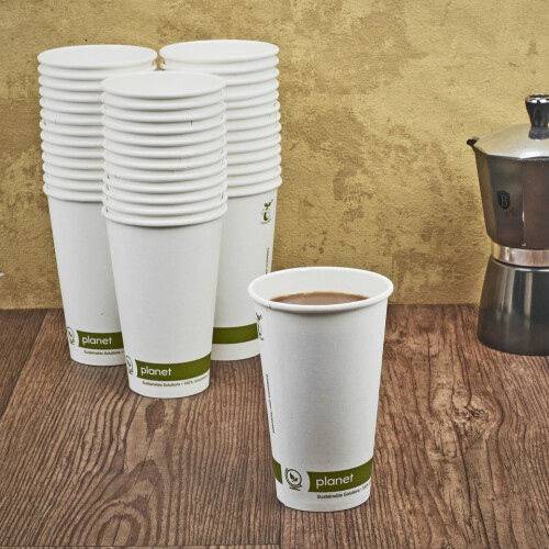 URBN Living (200) Paper Coffee Cups 16oz White Compostable Takeaway 2