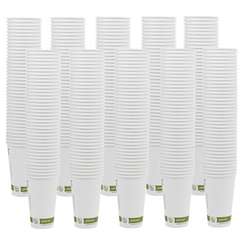 (500) Paper Coffee Cups 16oz White Compostable Takeaway