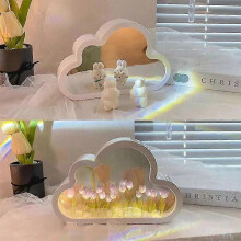 (B, Purple) Diy Tulip Night Light, Cloud Tulip Mirror Night Light, Simulation Flower Bedroom