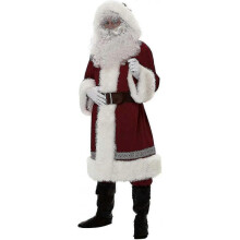 (L, Wine Red) Adults Plush Santa Claus Suit Father Christmas Fancy Dress Cosplay Costume Party Outfit (red A, L)