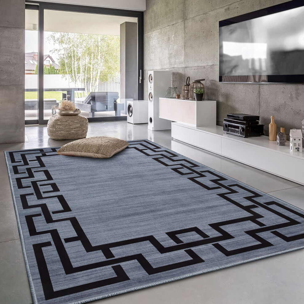 Imperial Rooms (200 X 290 Cm (6 Ft 7 In X 9 Ft 6 In)– Extra Large Area Rug For Living Room/Bedroom/Dining Room, Black) Printed Modern Rugs Area Carpet Runn Grey