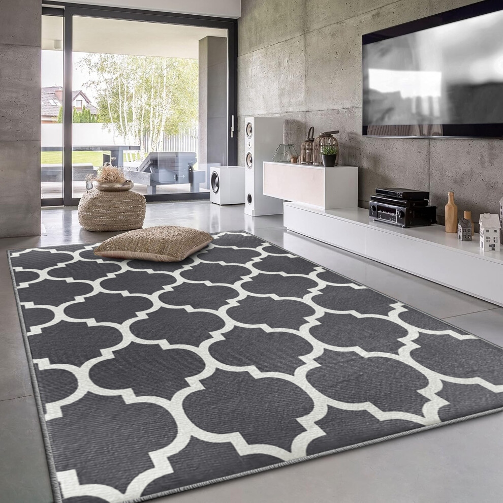 Imperial Rooms (200 X 290 Cm (6 Ft 7 In X 9 Ft 6 In)– Extra Large Area Rug For Living Room/Bedroom/Dining Room, White) Printed Modern Rugs Area Carpet Runn Grey