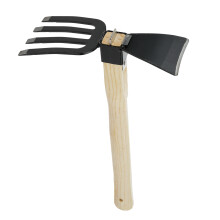 Dual-Purpose Hoe With Short Wooden Handle, Handheld Garden Tool 2 in 1 Rake and Hoe, Great for Loosening or Weeding Soil