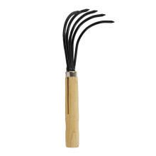 5-Claw Rake Hand Cultivator with Short Wooden Handle, Bendproof Garden Hand Rake Tool, Great for Loosening or Weeding Soil