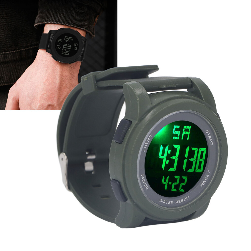 Digital Sports Watch Multifunctional Large Display Luminous 5Bar Waterproof Swimming Watch for Running Hikes Green