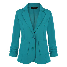 Unifizz Casual kavaj f?r kvinnor med hackslag 3/4-?rmar med knappar framtill kontorsjacka med fickor #Teal Green Storlek L#