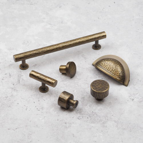 (30mm Knob	) Antique Brass Hammered T-Bar Handle & Knobs 2