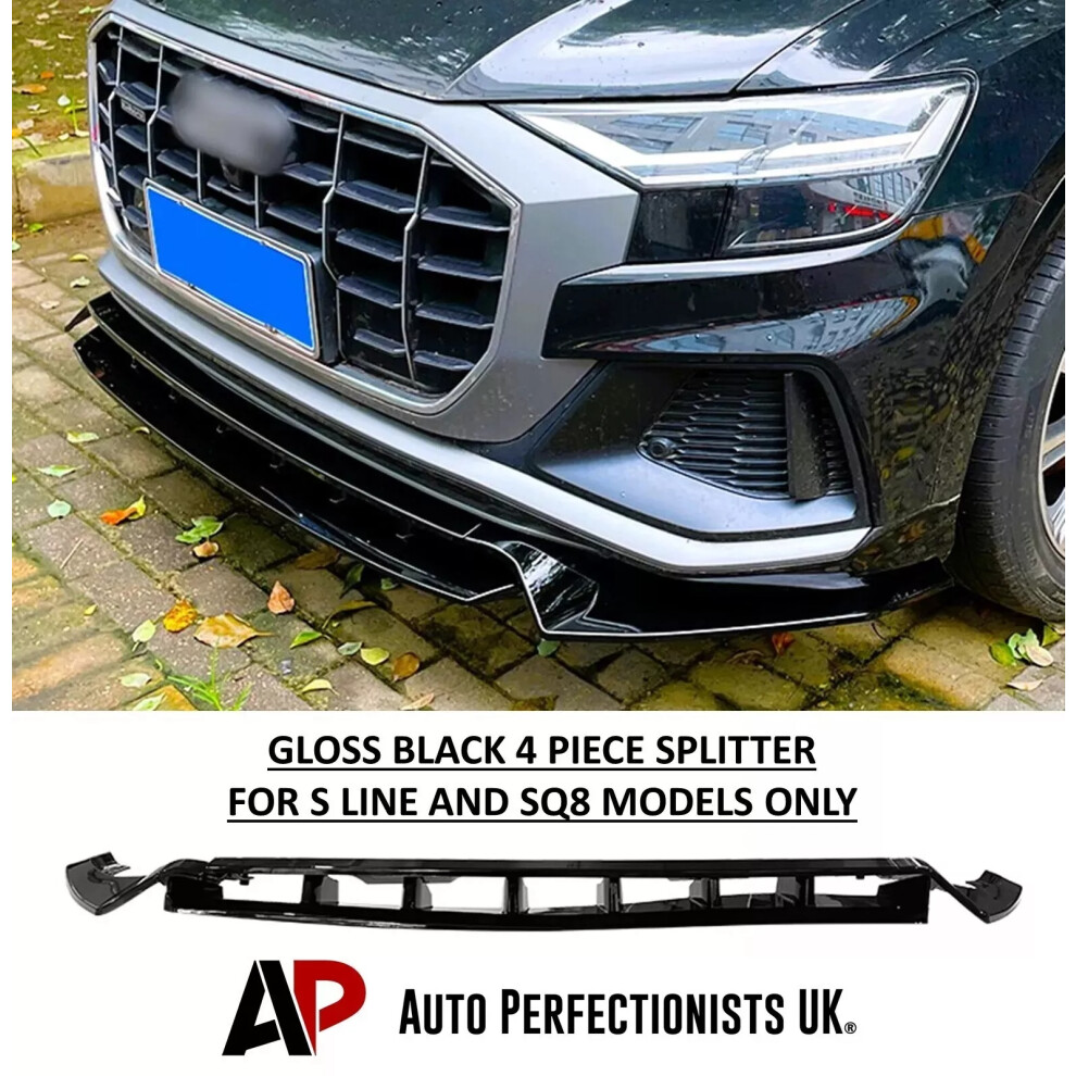 For Audi Q8 S Line Sq8 Front Splitter Spoiler Lip Body Kit Aero 2018+ Black 5061072667015