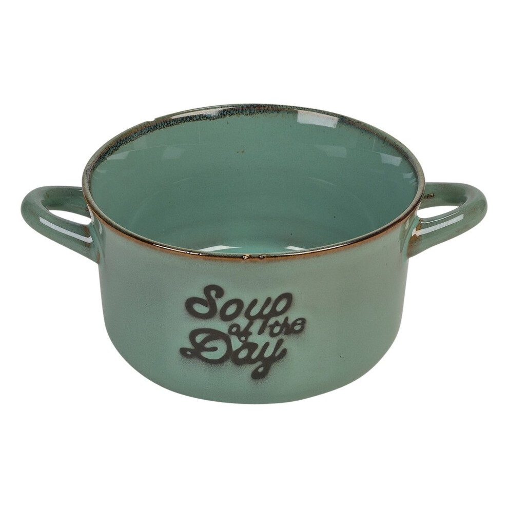 (3, Blue) Stoneware Cereal Soup Bowls Set 500ml Large with Handles Serving Dish