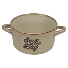 (3, Brown) Stoneware Cereal Soup Bowls Set 500ml Large with Handles Serving Dish