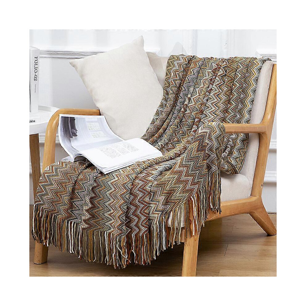(As show, One size) Small blanket cross-border bohemian sofa blanket cover blanket summer office air conditioning nap blanket with bed end blanket 130*230cm(red)