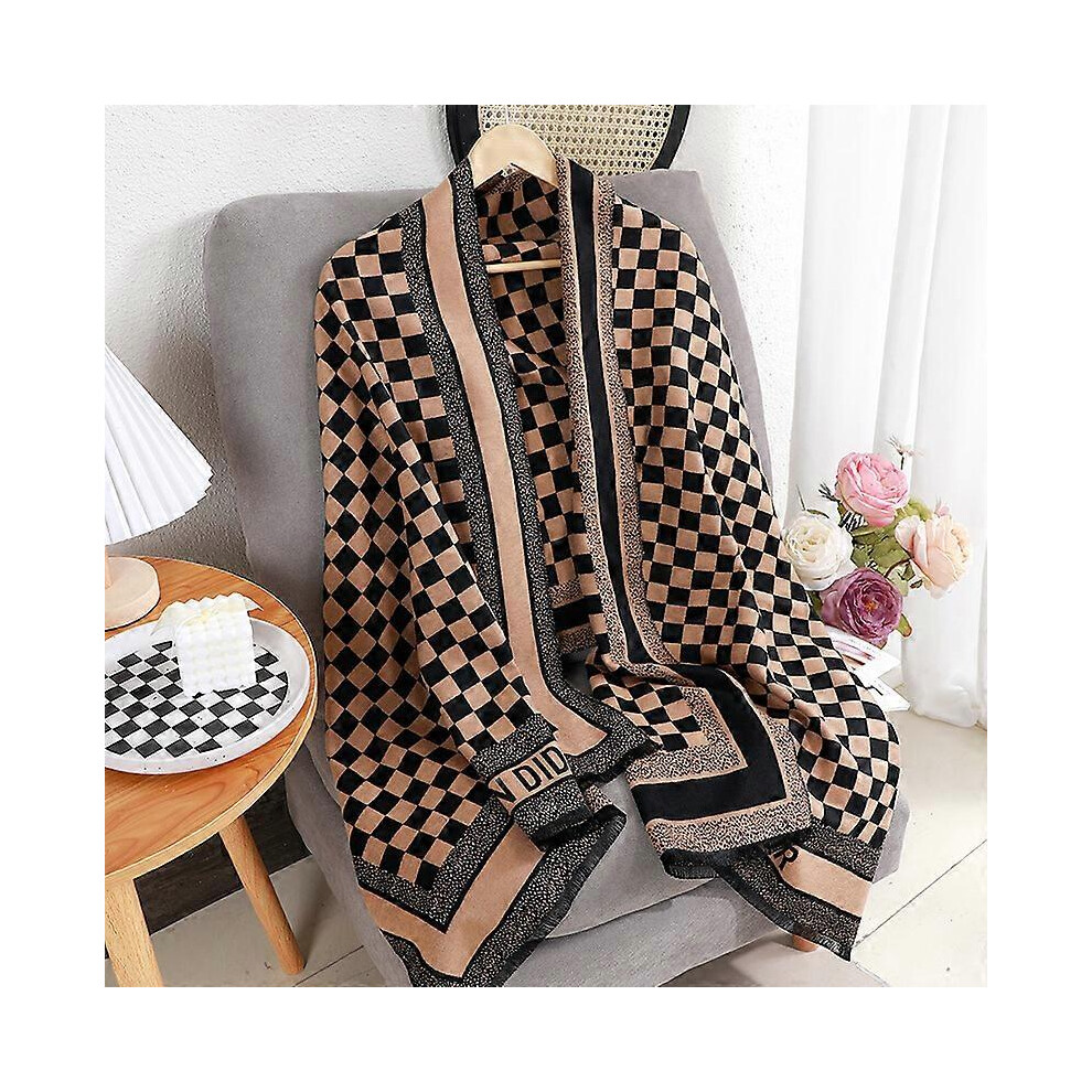 (As show, One size) Plaid scarf women winter 2022 new ladies shawl wool cashmere scarf autumn and winter plaid scarf(Checkerboard version - Black)