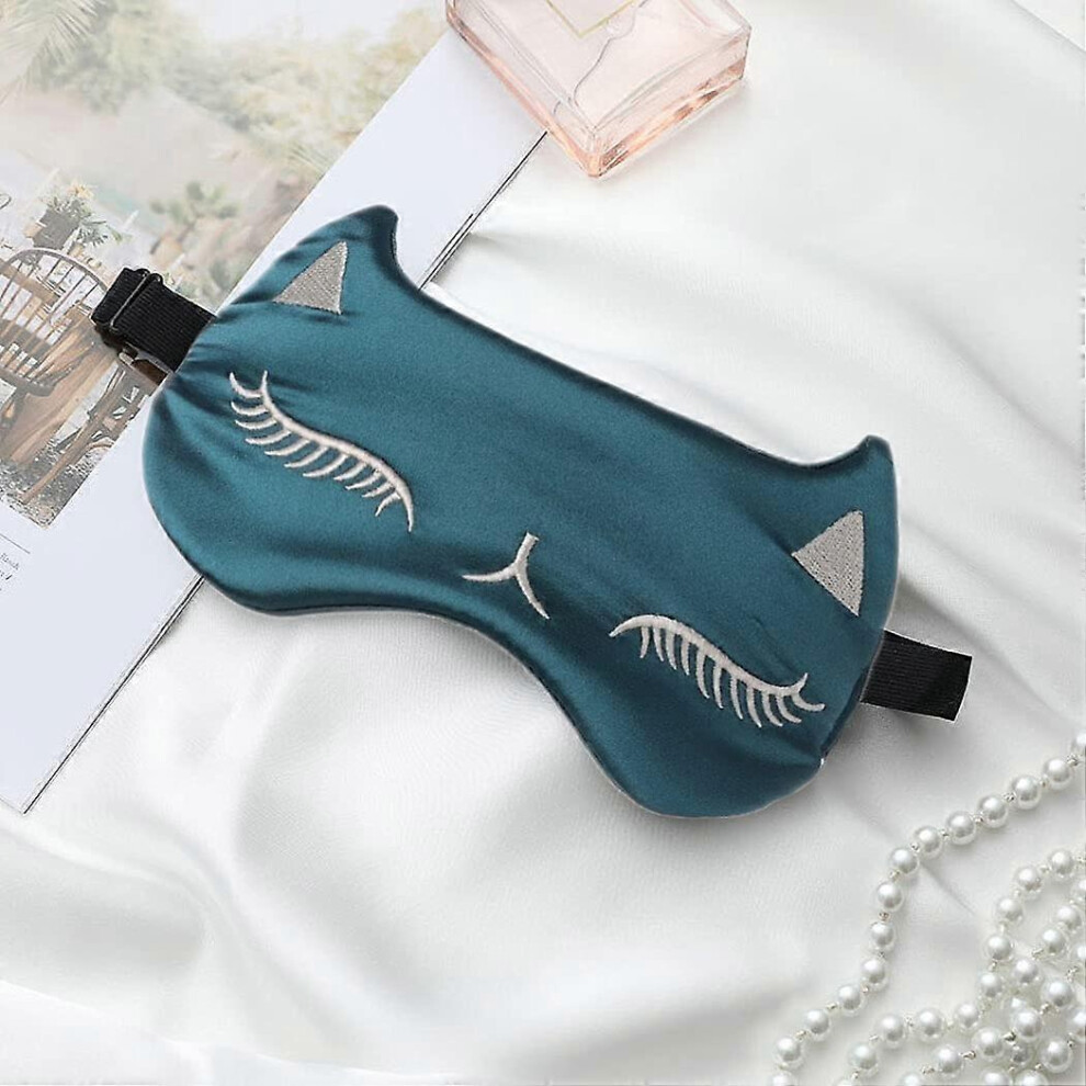 (As show, One size) Glossy Silk Sleeping Masks Green Animal Silk Eye Cover Satin Silk Cat Printed Sleeping Eye Sleep Masks Night Sleeping Travel Nap Eye Covering For Wome