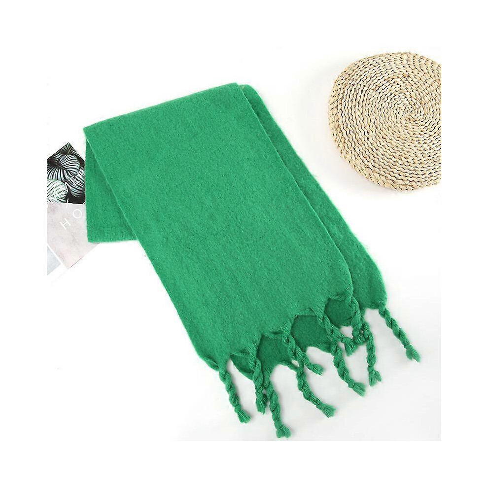 (As show, One size) Scarf women winter thickening warm thick tassel hundred with 2022 new scarf men autumn and winter plaid scarf (Green)