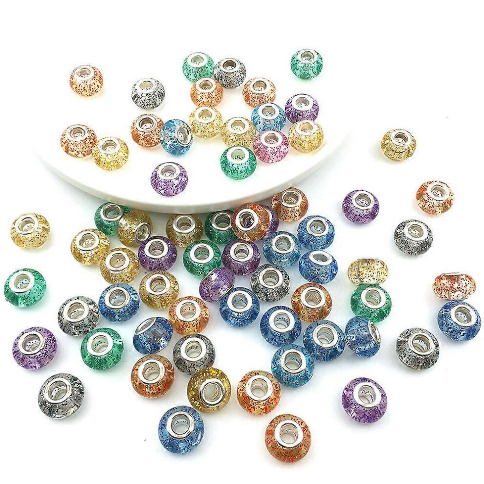 (As show, One size) Mix 50Pcs coloured beads with large holes Trendy style Many styles to choose from DIY beading basic snake bone bracelet accessories(Fine Glitter Beads