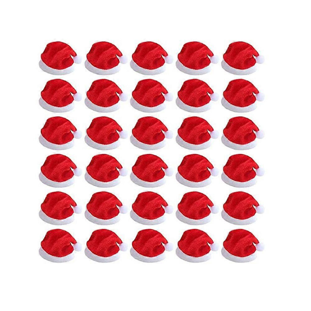 (As show, One size) Mini Christmas Hat,30 Pieces Santa Hat for Cup Silverware Bottle,DIY Christmas Home Party Table Decorations,Candy Covers
