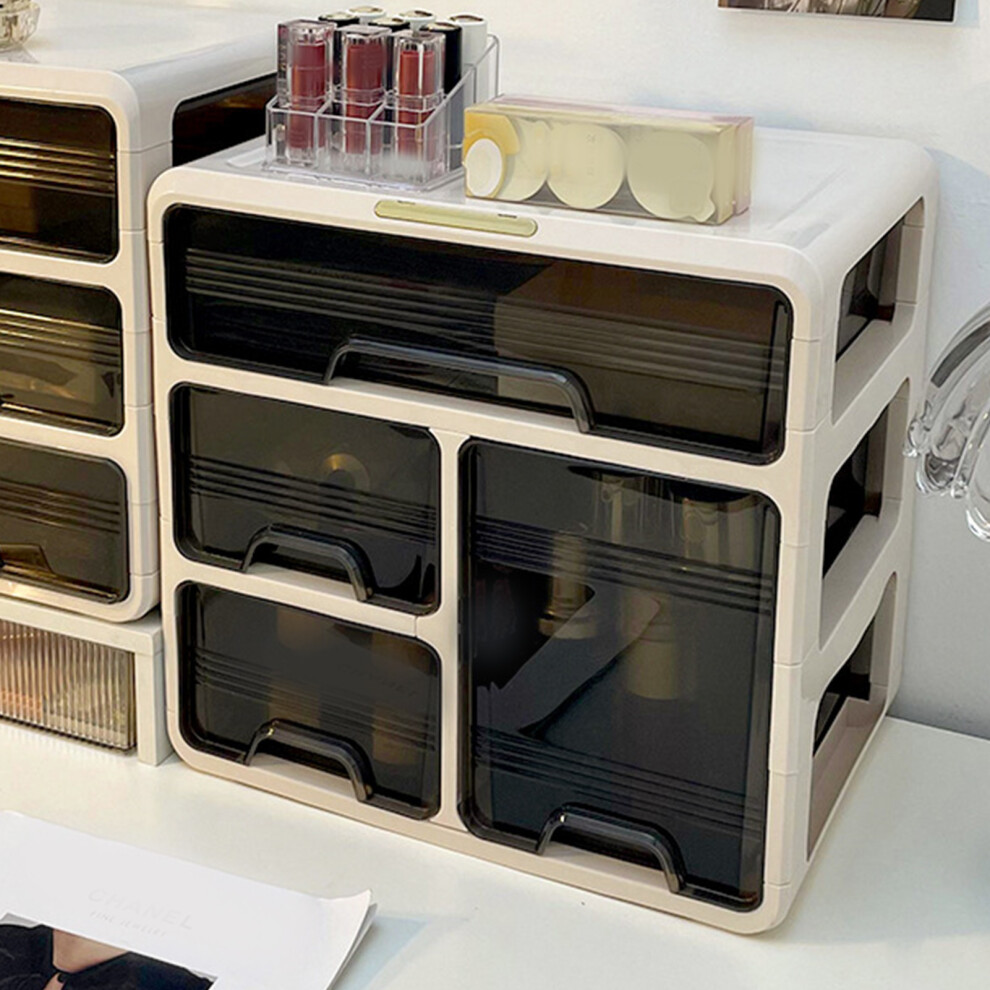 Desk Organizer with Drawer Plastic Desk Storage Box Desktop Organization for Home Collection Cosmetics Office Supplies Cream 3 Layer-image-OPC-PHQXK2K-NEW