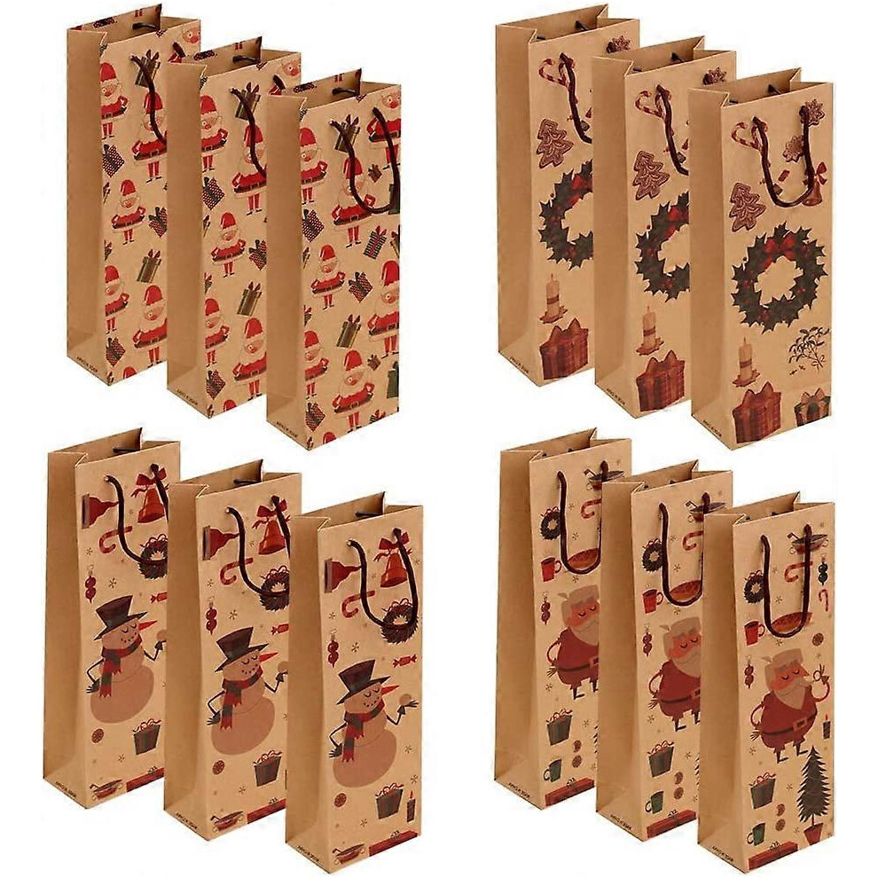 (As show, One size) Canvas Bottle Wine Bags 12 x Christmas Wine Wrapping Bags with Drawstring Wedding Favor Gift Pouch Wine Bottle Gift Bags for Prese