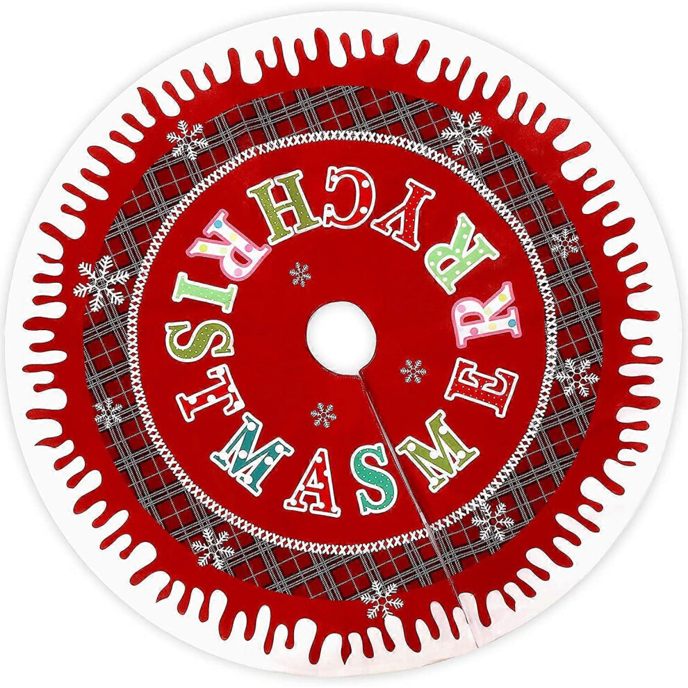 (As show, One size) Christmas Tree Skirt, 122cm/48 Christmas Tree Cover with Plaid Tree Underlay Christmas Tree Cover Round Christmas Tree Cover-image-OPC-PHQXK7S-NEW