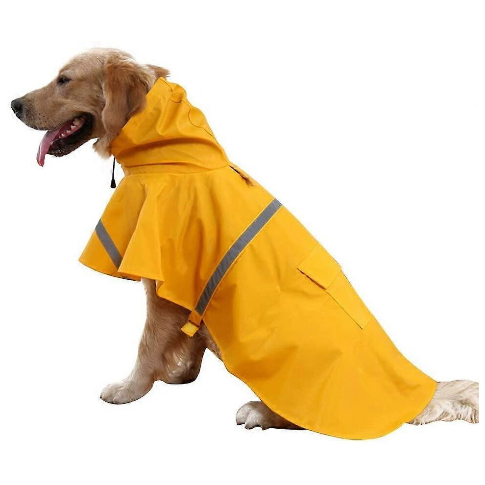 (As show, One size) Adjustable Waterproof Pet Dog Hooded Raincoat Reflective Dog Rain Coat Jacket Dog Rainwear Clothing Clothes for Small Medium Large Dogs (L, Orange)