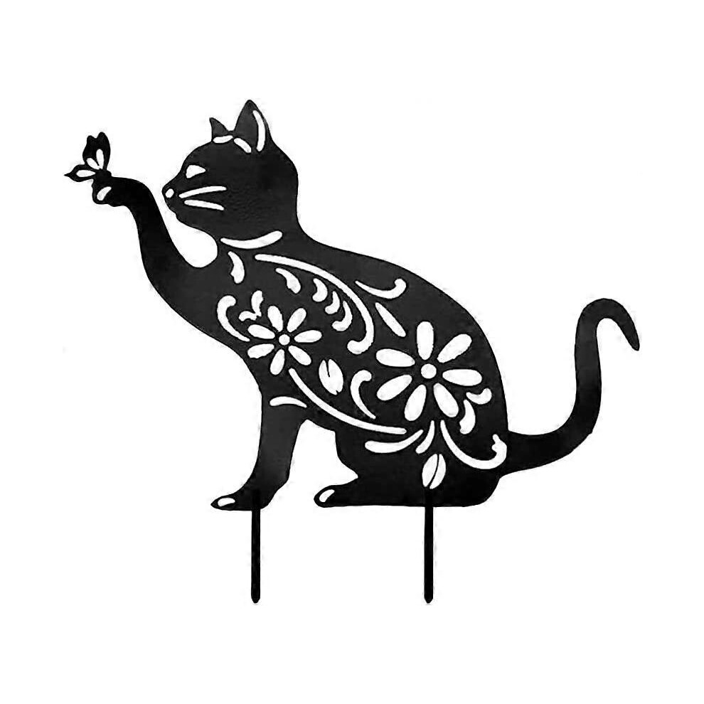 (As Show, One Size) 1Pc Garden Metal Cat Statues Silhouette Cat Decorative Iron Cat Shaped Wall Ornament For Outdoor Yard Farm Garden Decorations (Bla Black