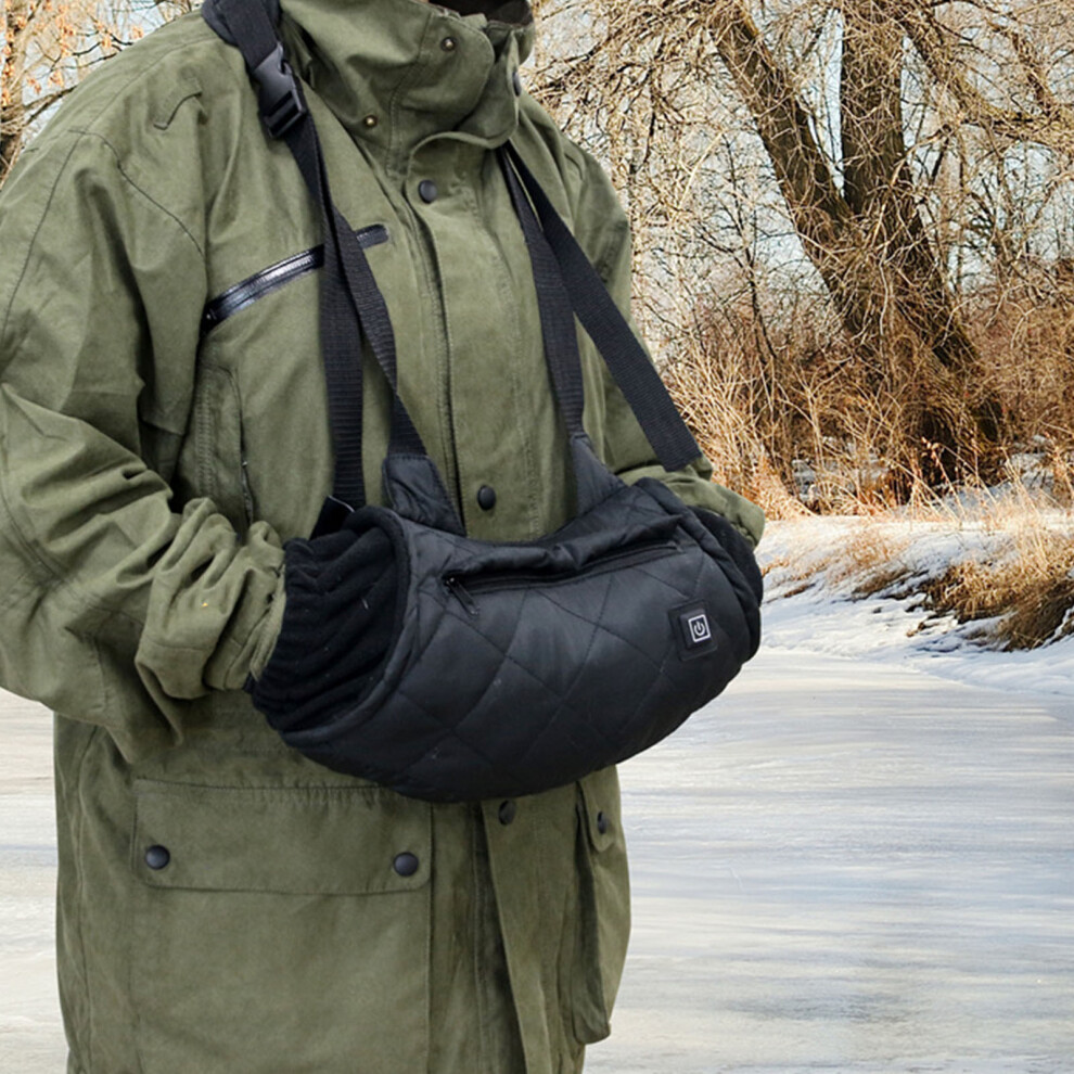 Heated Hand Muff Electric Heated Hand Warmer Pouch with USB Connector Adjustable Strap 3 Temperature Adjustment for Autumn Winter Outdoor A