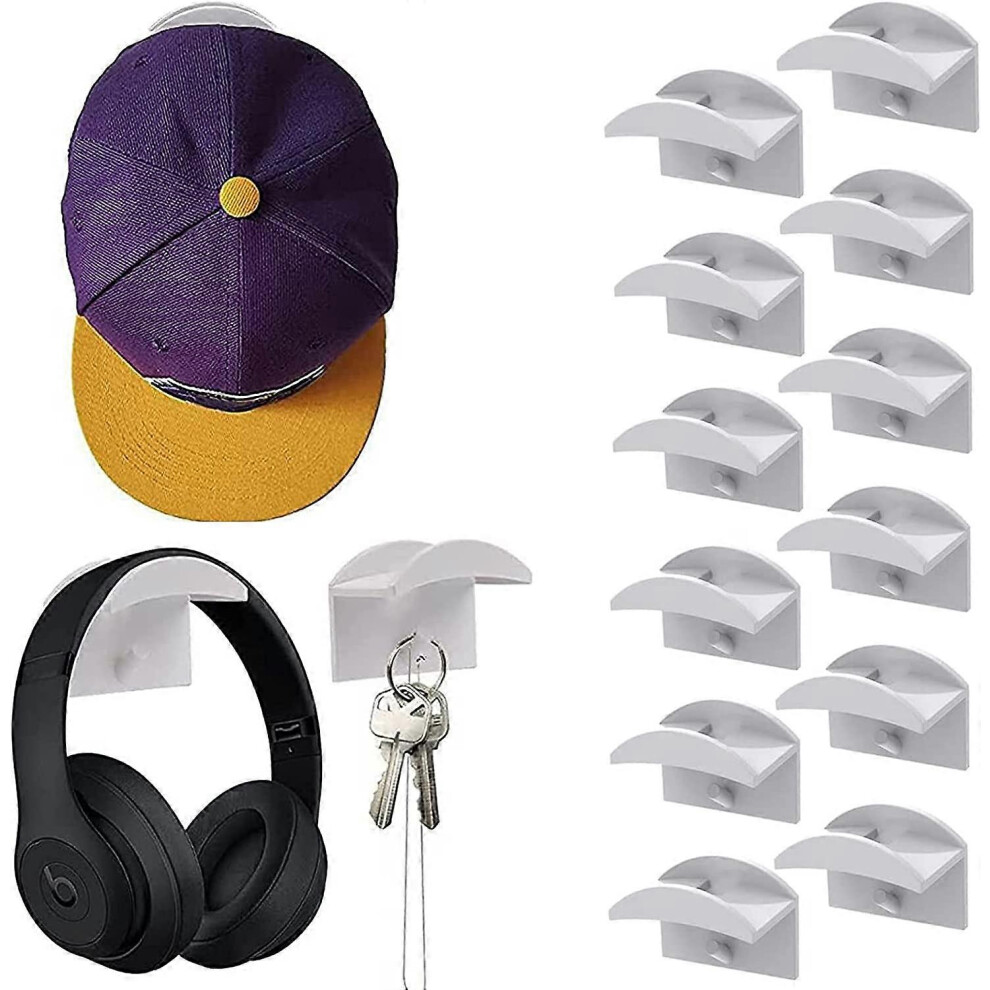 (As show, One size) Set of 12 Adhesive Hat Hooks. Wall Mountable - tnorte - Minimalist Hats - for Hats, Scarves, Bags, Towels