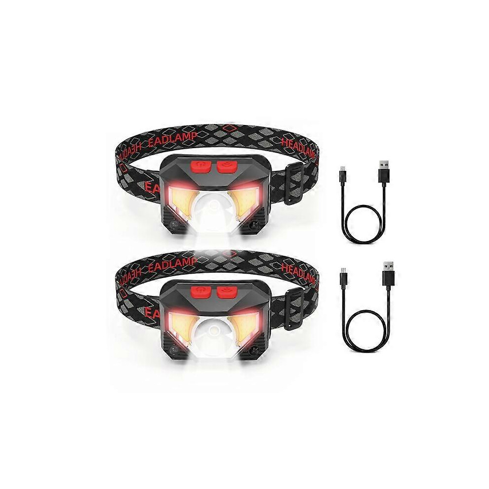 (As show, One size) LED Head Torch, 2 Pieces Super Bright Motion Sensor Torch, 1000 Lumens 10 Modes Head Torches 1200mAh USB Rechargeable, Waterproof Torch, Camping, Hiki