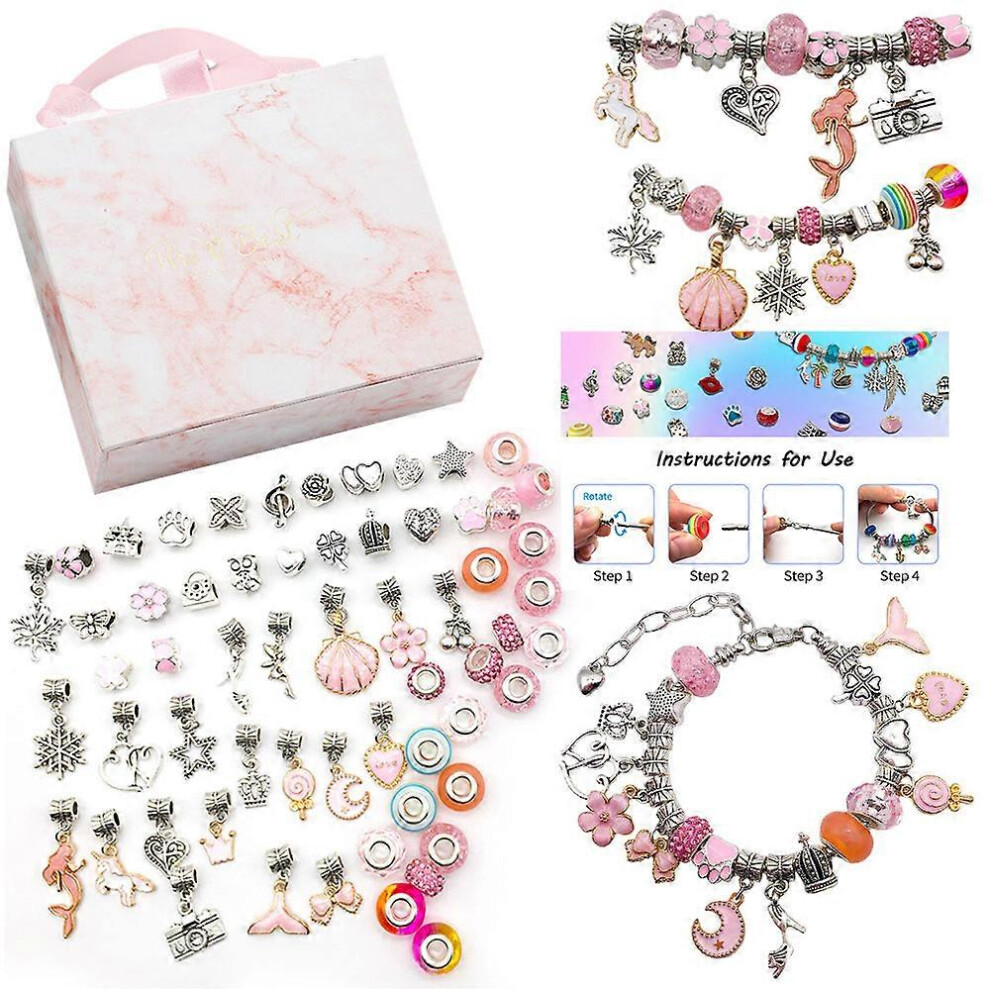 (As Show, One Size) Gift Set 7 Colours Hot Selling Children's Diy Handmade Crystal Bracelet Jewelry Female Gift String (Pink) Pink