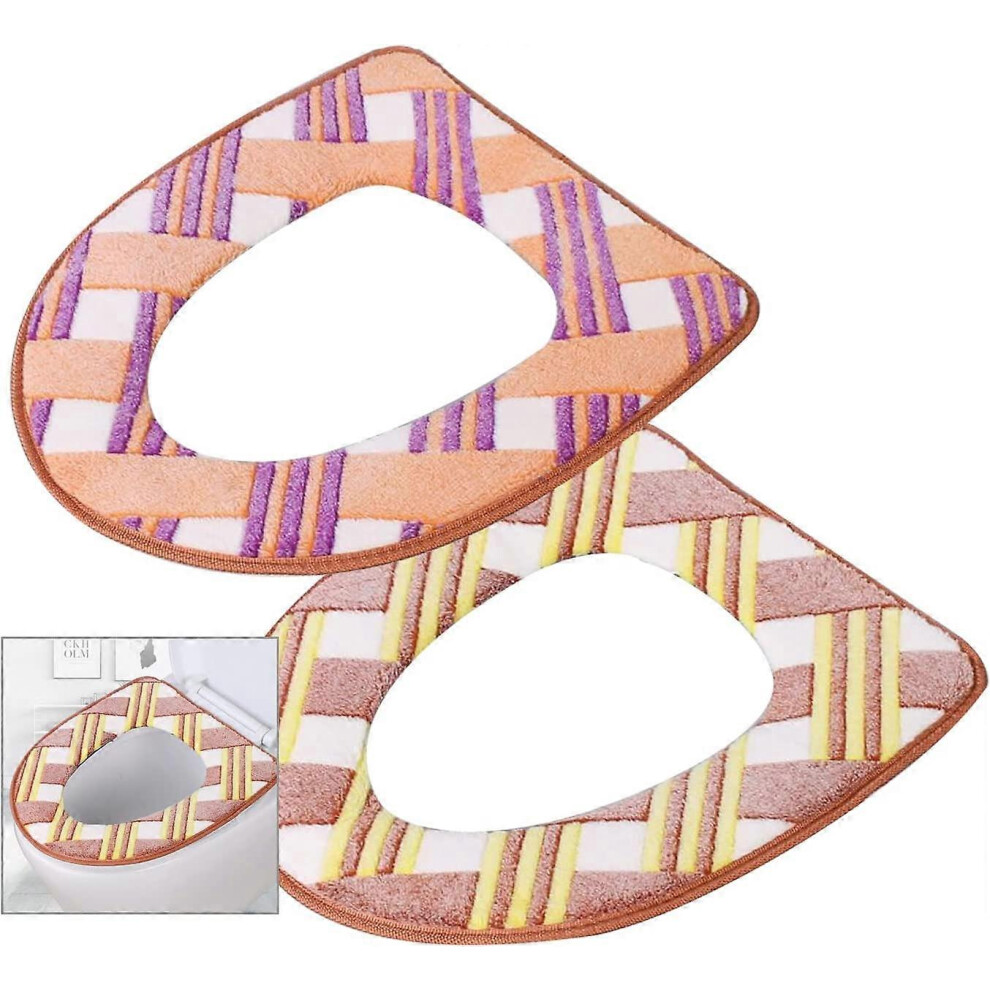 (As show, One size) 2 Pieces Premium Toilet Seat Cushion with Velcro Soft Thickened Toilet Seat Washable and Reusable - Plaid