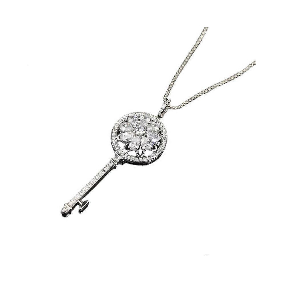 (As show, One size) Door of Happiness Key Rotatable Pendant Women's Clasp Chain Titanium Steel Non-Tarnish