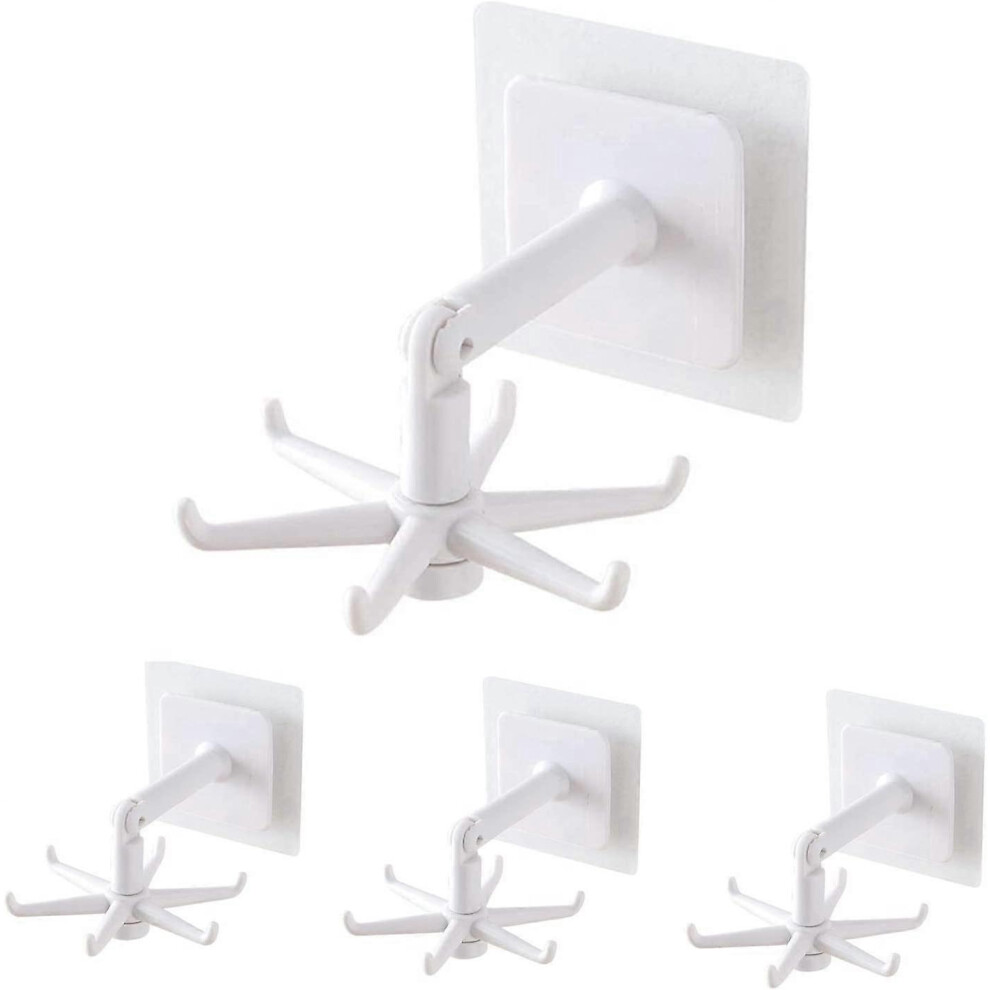 (As show, One size) 4 Pack 360Rotating Hooks, Nail-Free Rotating Shelf, Kitchen Shelf, Kitchen Utensils Wall Mount (White)