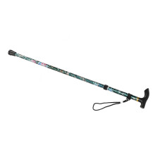 Folding Walking Cane 5 Level Foldable Lightweight Print Climbing Support Adjustable Height Aluminum Cane for Outdoors Hiking Green Print