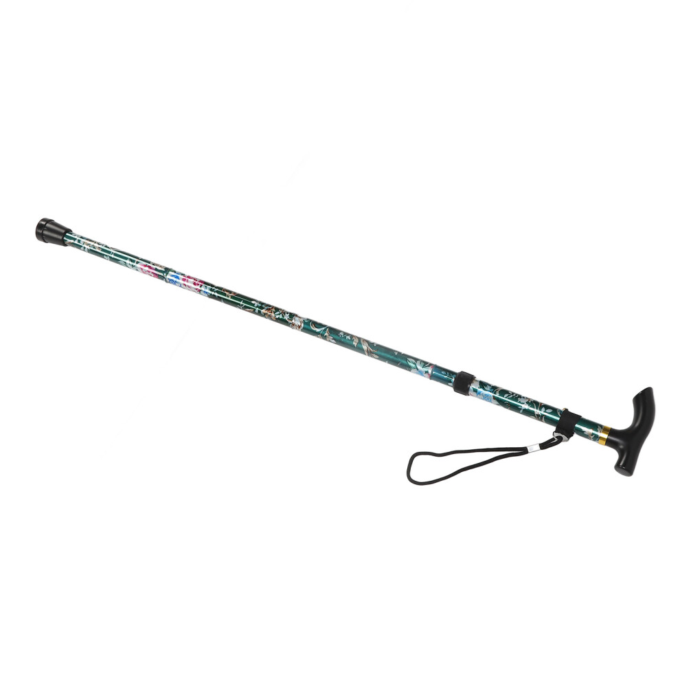 Folding Walking Cane 5 Level Foldable Lightweight Print Climbing Support Adjustable Height Aluminum Cane for Outdoors Hiking Green Print