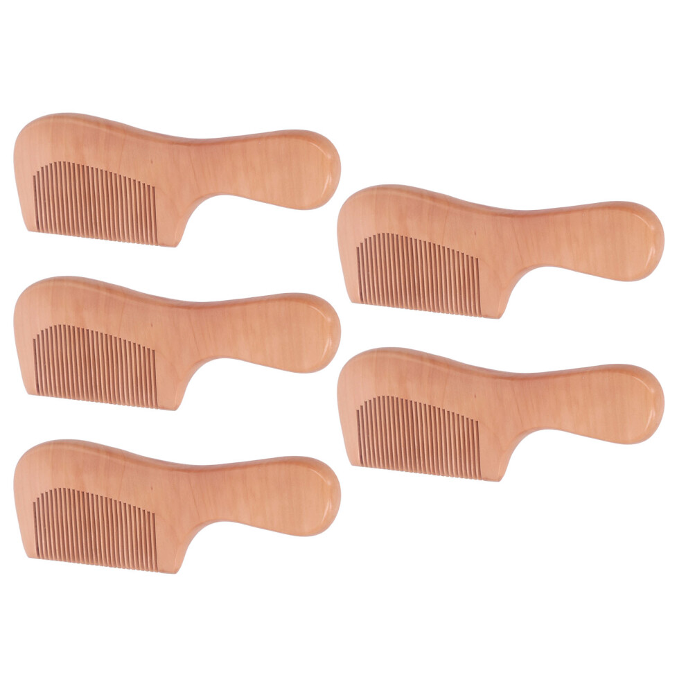 Unisex Peach 5Pcs Wood Wooden Hair Comb Ergonomic Handle Prevent Slip Lightweight Portable Close Tooth Wood Hair Comb