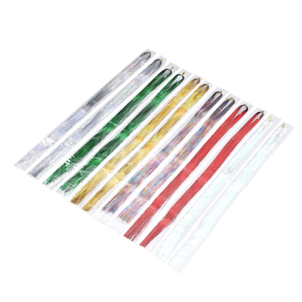 Hair Tinsel Kit 12 Pcs Colorful Glittering Hair Extensions Tinsel Strands with Crochet Hook Pliers Rings