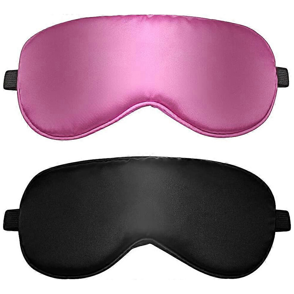 (As show, One size) 2 Pack Night Mask, Ultra-Soft Silk Sleep Mask Eye Mask Eye Patch for Sleeping Anti-light with Adjustable Elastic Strap(Black, Pink)